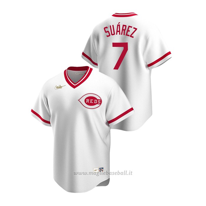 Maglia Baseball Uomo Cincinnati Reds Eugenio Suarez Cooperstown Collection Primera Bianco